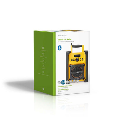 Nedis FM Radio | Jobsite Radio | FM | Battery Powered / Mains Powered | Digital | 15 W | Screen size: 2.2 " | Blue White Screen | IPX5 | Carrying handle | Black / Yellow