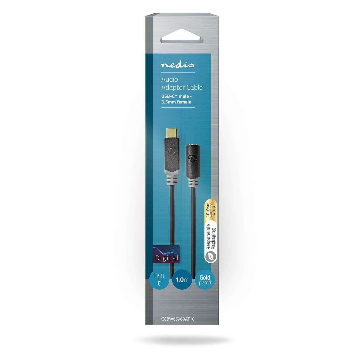 Nedis USB-C™ Adapter | USB 2.0 | USB-C™ Male | 3.5 mm Female | 1.00 m | Round | Gold Plated | PVC | Black | Box