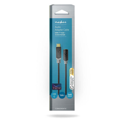 Nedis USB-C™ Adapter | USB 2.0 | USB-C™ Male | 3.5 mm Female | 1.00 m | Round | Gold Plated | PVC | Black | Box