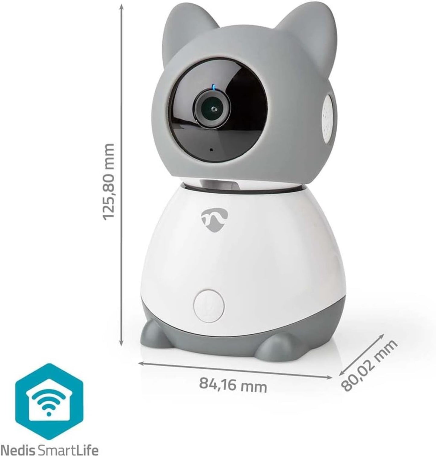 Nedis SmartLife Indoor Camera | Wi-Fi | Full HD 1080p | Pan tilt | Cloud Storage (optional) / microSD (not included) | With motion sensor | Night vision | Grey / White