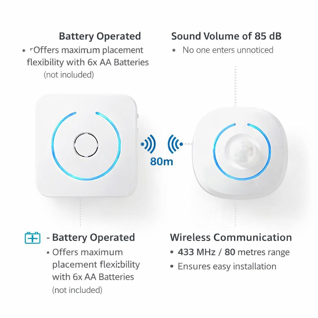 Nedis Motion Detection Alarm | Battery Powered | 6x AA/LR6 | 85 dB | Detector range: 6 m | Wall | Blue / White