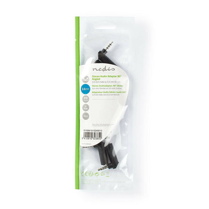 Nedis CAGP22980BK | Stereo Audio Adapter | 3.5 mm Male | 3.5 mm Female | Nickel Plated | Angled 90° | Metal | Black | 10 pcs | Polybag