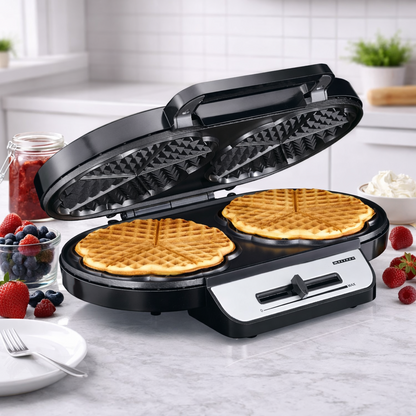 MESLISSA Waffle Maker | 2 x 5 Heart shaped waffles | 12 cm | 1200 W | Automatic temperature control | Metal / Plastic