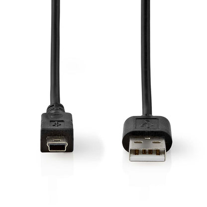 Nedis USB Cable | USB 2.0 | USB-A Male | Mini 5-Pin Male | 480 Mbps | Nickel Plated | 2.00 m | Round | PVC | Black | Label | 83.836.272