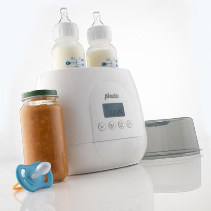 Alecto BW700TWIN | 2 Bottle Warmer, Baby Double Bottle Sterilizer with Digital Display and Temperature Control | White