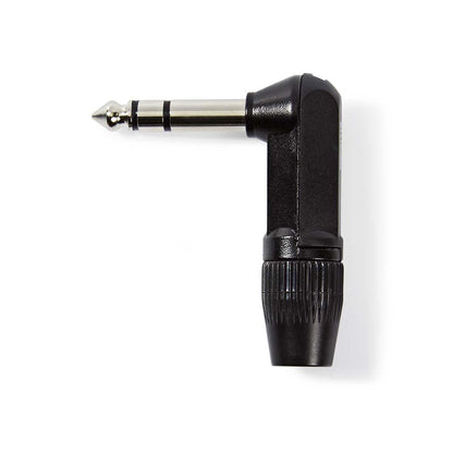 Nedis 6.35 mm Connector | Angled | Male | Nickel Plated | Solder | Cable input diameter: 8.0 mm | Aluminium | Black | Polybag | 1 pcs