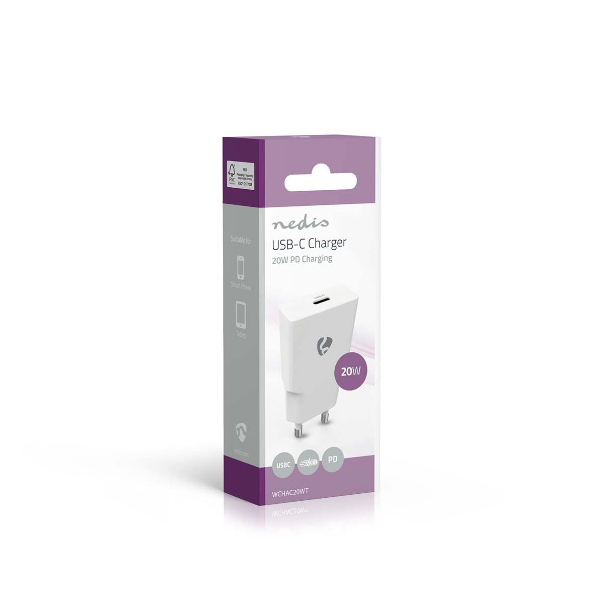 Nedis EU Travel Wall Charger | 20 W | GaN | PD3.0 | Quick charge feature | 1.67 / 2.22 / 3.0 A | Number of outputs: 1 | USB-C™ | Automatic Voltage Selection | White