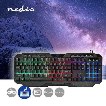 Nedis Wired Gaming Keyboard | USB Type-A | Membrane Keys | LED | QWERTY | US Layout | USB Powered | Power cable length: 1.30 m | Multimedia
