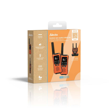 Alecto FR300OE | Walkie-Talkie Set | 2 Handsets | Up to 10 km | Frequency channels: 16 | PTT / VOX | 110 h standby| Charging base included | Headphone output | Orange