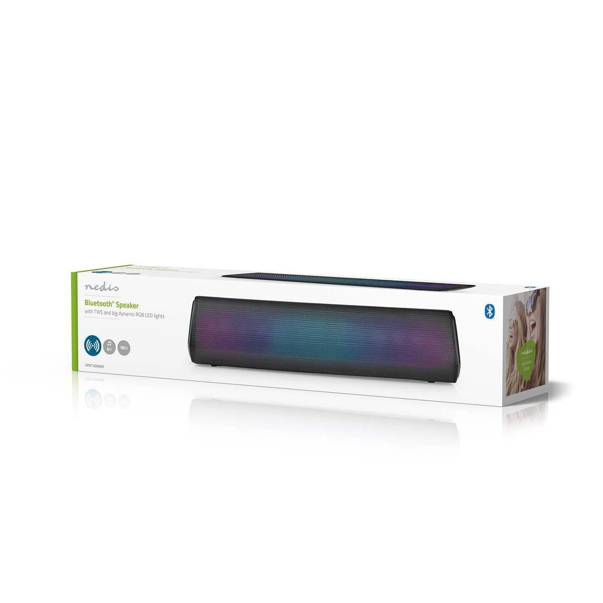 Nedis Bluetooth® Speaker | Maximum battery play time: 6 hrs | Table Design | 18 W | Stereo | Built-in microphone | Linkable | Black