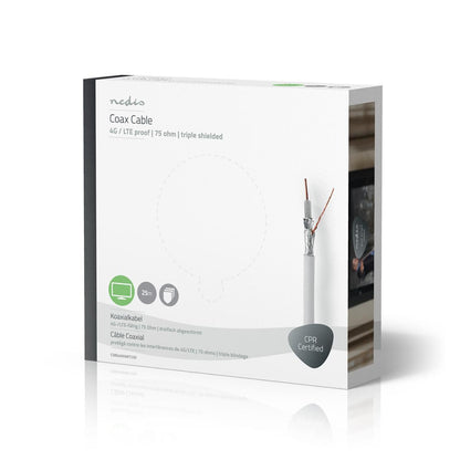 Nedis Coax Cable On Reel | 4G / LTE secure | 75 Ohm | Triple Shielded | ECA | 25.0 m | Coax | PVC | White | Gift Box