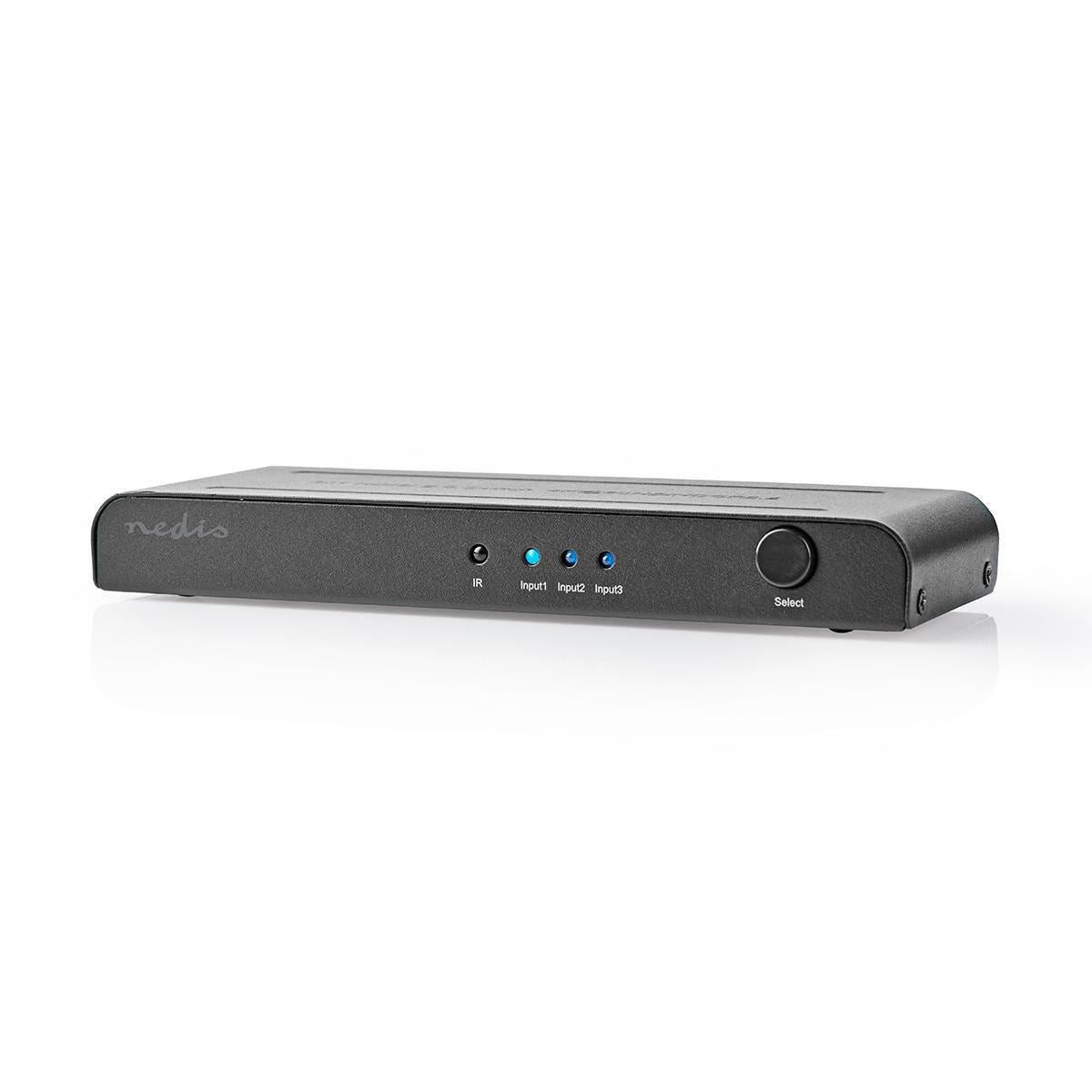 Nedis HDMI™ Switch | 3 port(s) | 3x HDMI™ Input | 1x HDMI™ Output | 4K@60Hz | 18 Gbps | Remote controlled | Metal | Anthracite