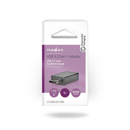 Nedis USB-C™ Adapter | USB 3.2 Gen 1 | USB-C™ Male | USB-A Female | 5 Gbps | OTG | Round | Nickel Plated | Black | Box