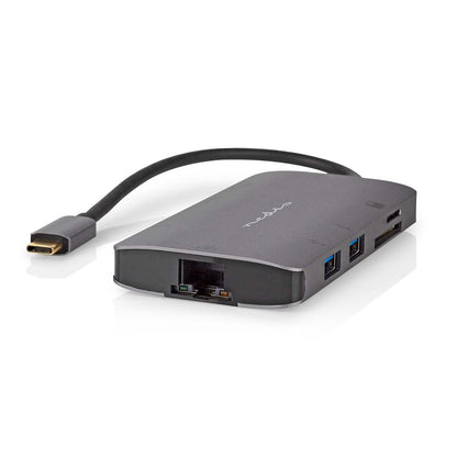 Nedis USB Multi-Port Adapter | USB 3.2 Gen 1 | USB-C™ Male | HDMI™ Output / Micro SD / RJ45 Female / SD / USB-C™ Female / 3x USB-A Female | 5 Gbps | 0.20 m | Round | Gold Plated | PVC | Anthracite | Box