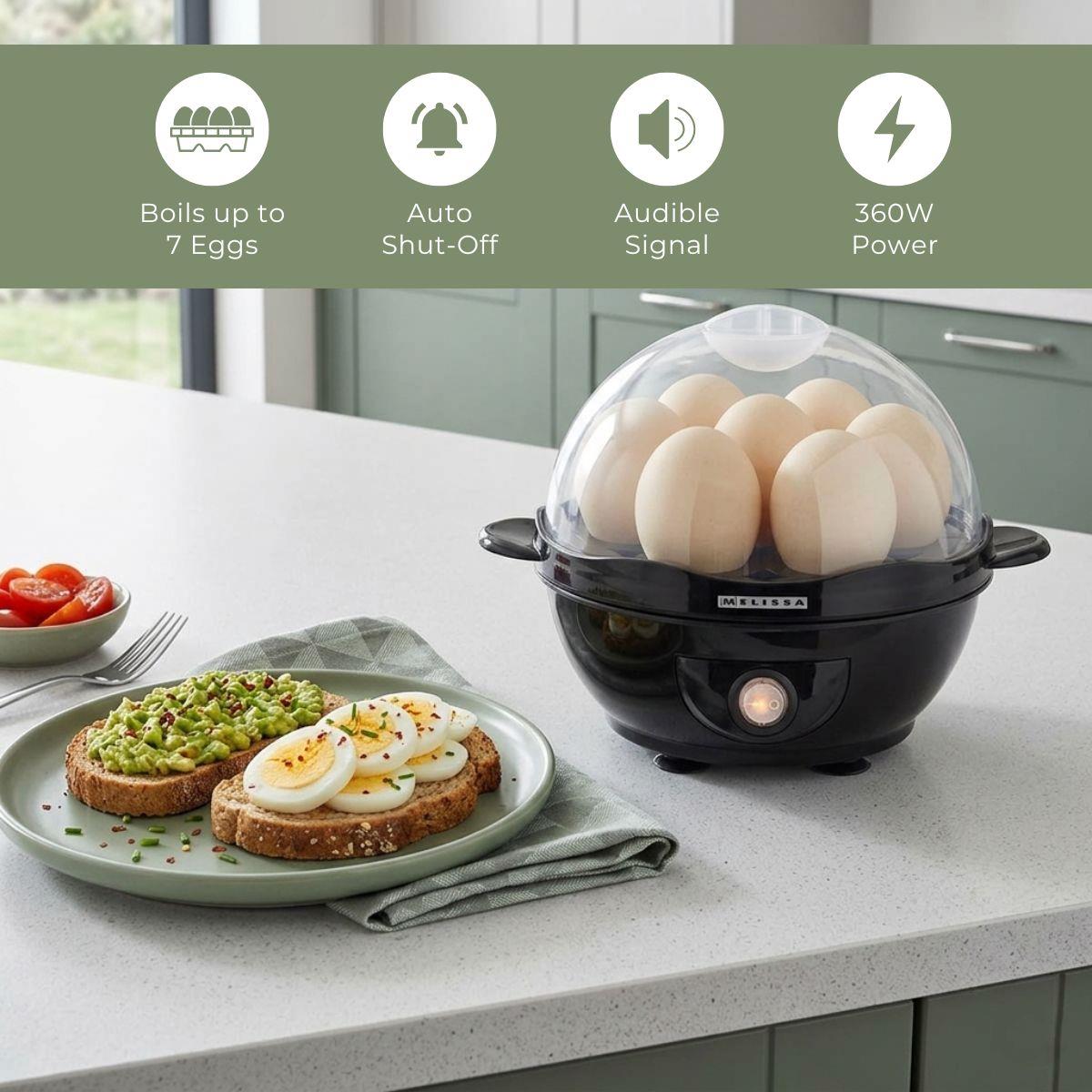 MELISSA Egg boiler | 7 Eggs | 360w | Transparent button | Black
