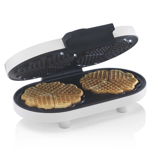 Trebs Waffle Maker | 2 x 5 Heart shaped waffles | 12 cm | 1200 W | Automatic temperature control |White