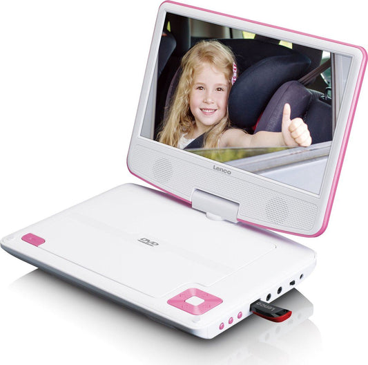 Lenco DVP-920PK | Portable 9" DVD-Player | USB Headphones and Mounting bracket | Pink/White