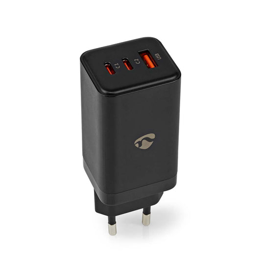 Nedis Wall Charger | 65 W | GaN | PD3.0 18W / PD3.0 20W / PD3.0 27W / PD3.0 36W / PD3.0 45W / PD3.0 60W / PD3.0 65W / QC3.0 | Quick charge feature | 3.0 / 3.25 A | Number of outputs: 3 | USB-A / 2x USB-C™ | Automatic Voltage Selection | Black