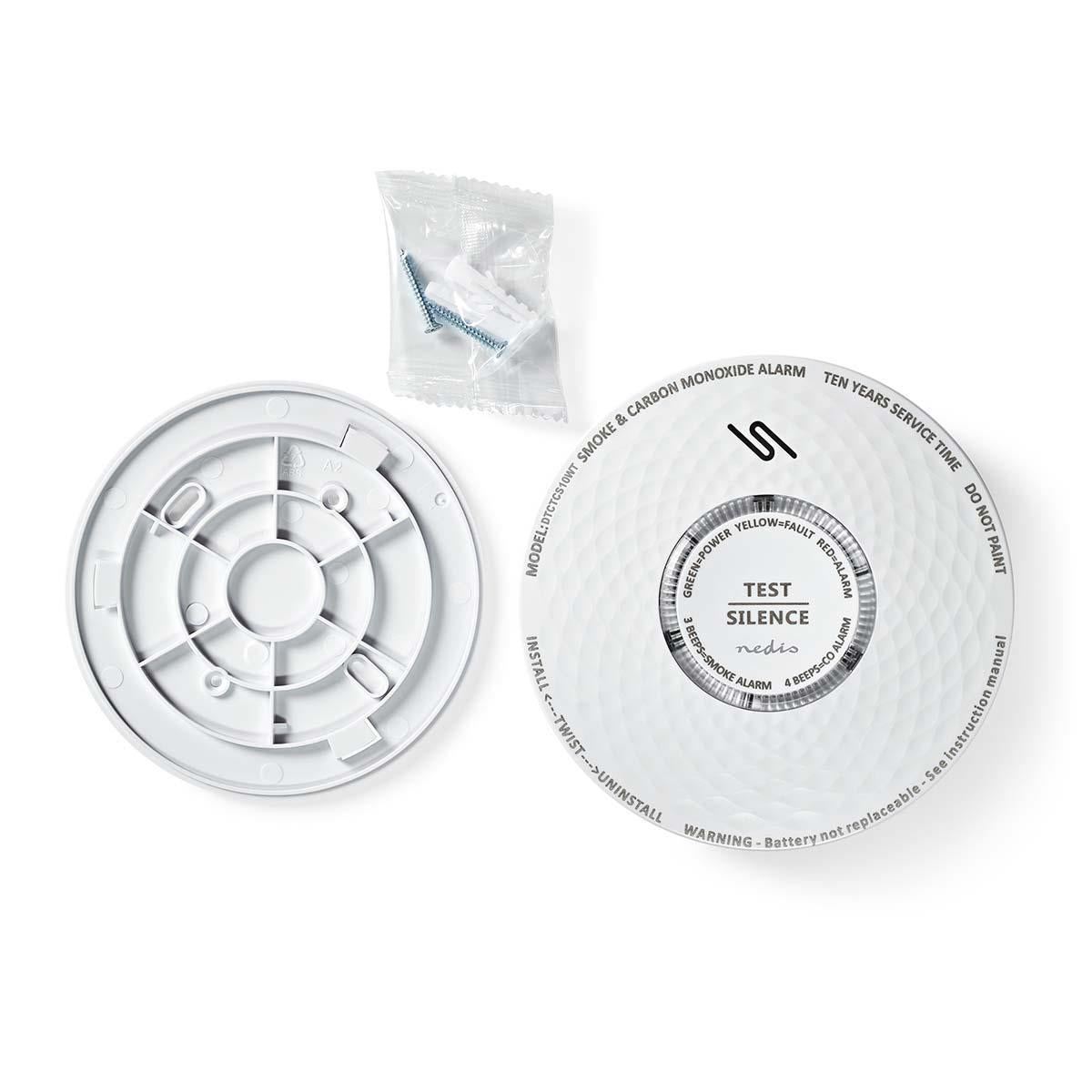 Nedis Smoke & Carbon Monoxide Alarm | Battery Powered | Battery life up to: 10 year | EN 14604 | With test button | 85 dB | ABS | White
