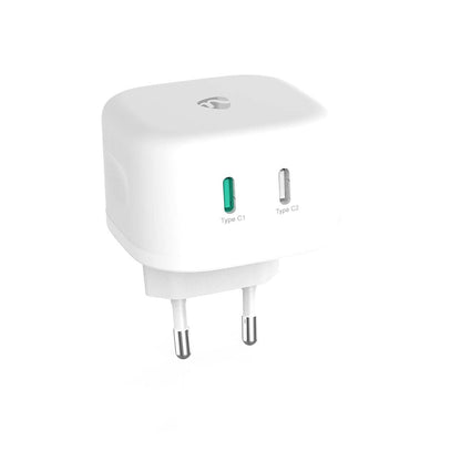 Nedis Wall Charger | 45 W | GaN | PD3.0 45W | Quick charge feature | 2.25 / 3.0 A | Number of outputs: 2 | 2x USB-C™ | Automatic Voltage Selection | White
