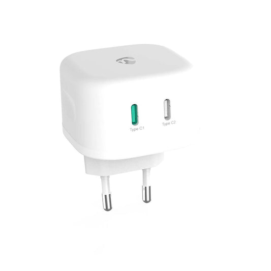 Nedis Wall Charger | 45 W | GaN | PD3.0 45W | Quick charge feature | 2.25 / 3.0 A | Number of outputs: 2 | 2x USB-C™ | Automatic Voltage Selection | White