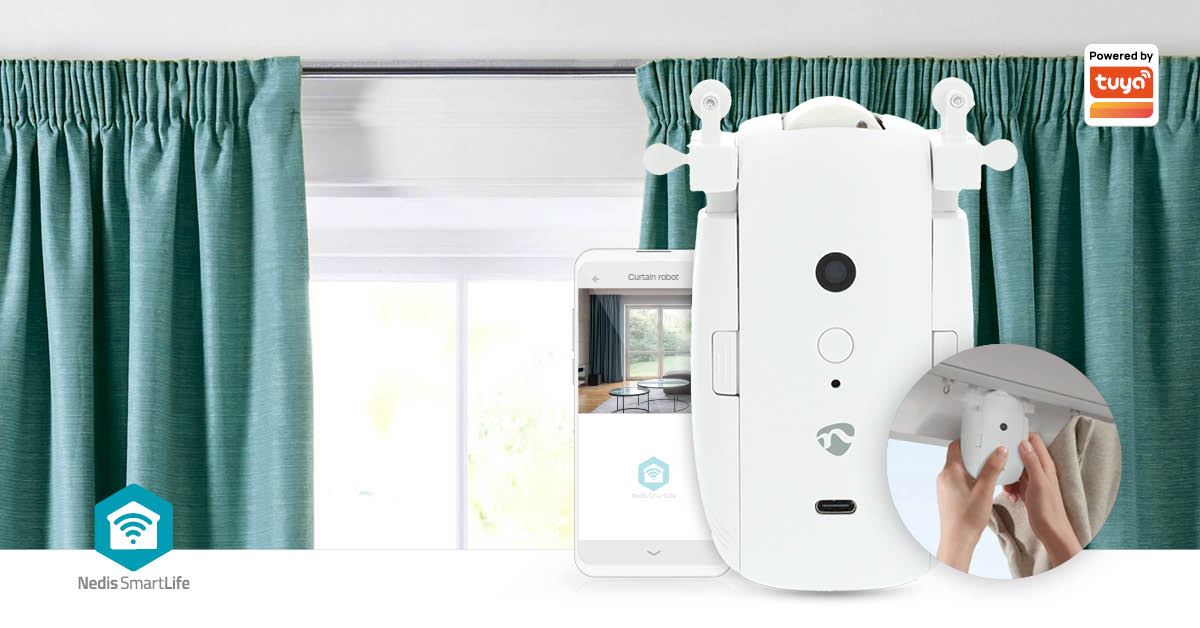 Nedis SmartLife Curtain Robot | I Rail / U Rail | Curtains / Drapes | Battery Powered / USB Powered | 4000 mAh | Bluetooth® | White