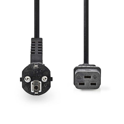 Nedis Power Cable | Plug with earth contact male | IEC-320-C19 | Angled | Straight | Nickel Plated | 2.00 m | Round | PVC | Black | Label