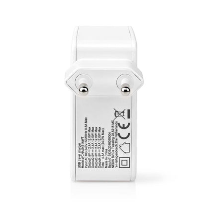 Nedis Wall Charger | 24 W | Quick charge feature | 4x 2.4 A | Number of outputs: 4 | 4x USB-A | No Cable Included | Single Voltage Output | White