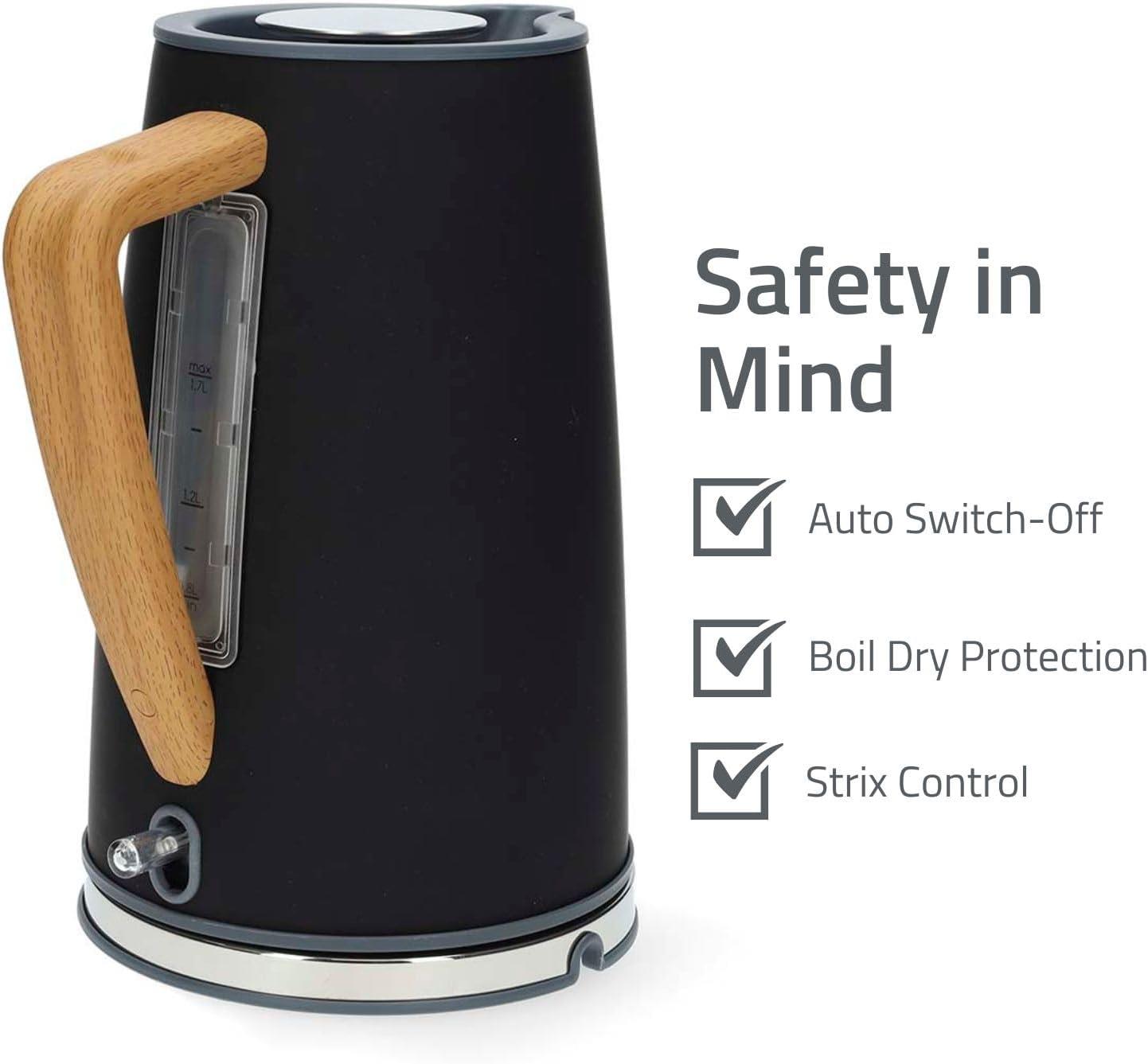 Nedis Electric Kettle | 1.7 l | Soft-Touch | Black | Rotatable 360 degrees | Concealed heating element | Strix® controller | Boil-dry protection