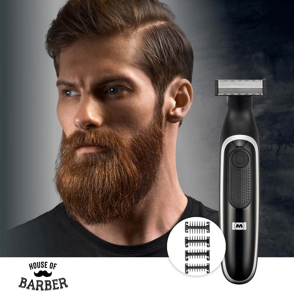 MELISSA Rechargeable Beard and Body Trimmer with Ultra-thin Razor | 4 Spacer Combs  | Black