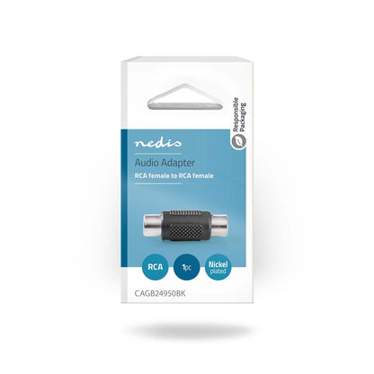 Nedis CAGB24950BK | Mono Audio Adapter | RCA Female | RCA Female | Nickel Plated | Straight | ABS | Black | 1 pcs | Box