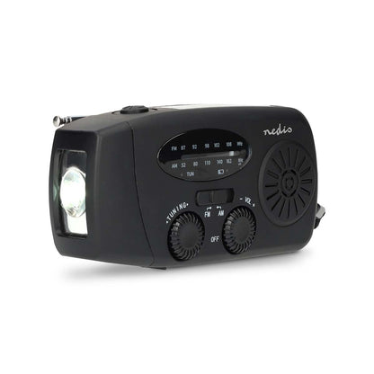 Nedis Emergency Radio | Table Design | AM / FM | Powerbank function | Battery Powered / Hand Crank / USB Powered | Black