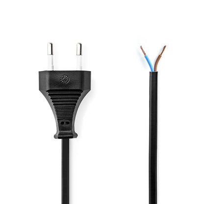 Nedis Power Cable | Euro Male | Open | Straight | Straight | Nickel Plated | 3.00 m | Flat | PVC | Black | Label