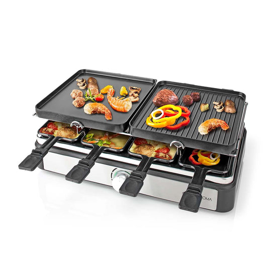 Gastronoma 18300101 | Raclette/Gourmet/Stone Grill Set | 8 Persons | 1400 W | 2 Reversible Grill Plates | Non-stick coating | Stone Plate | Black / Stainless Steel