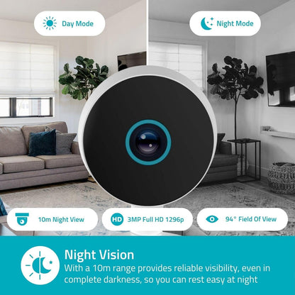 Nedis SmartLife Indoor Camera | Wi-Fi | 3MP Full HD 1296p | Cloud Storage (optional) / microSD (not included) / Onvif | With motion sensor | Night vision | White