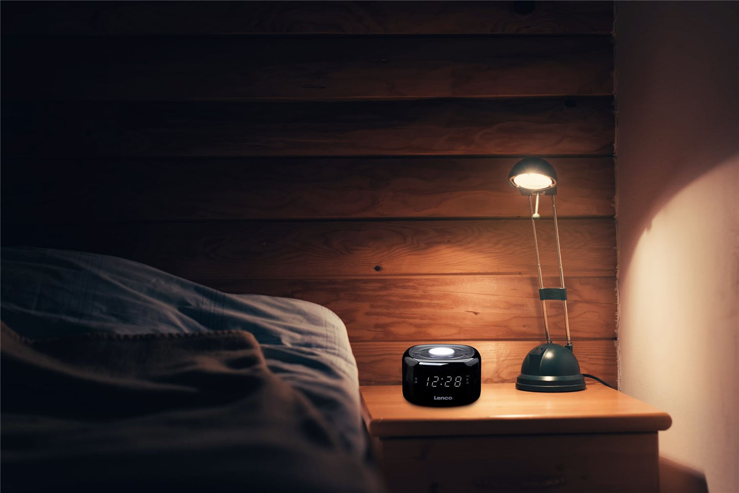 Lenco CR-12BK | FM Clock Radio | Night Light | Black