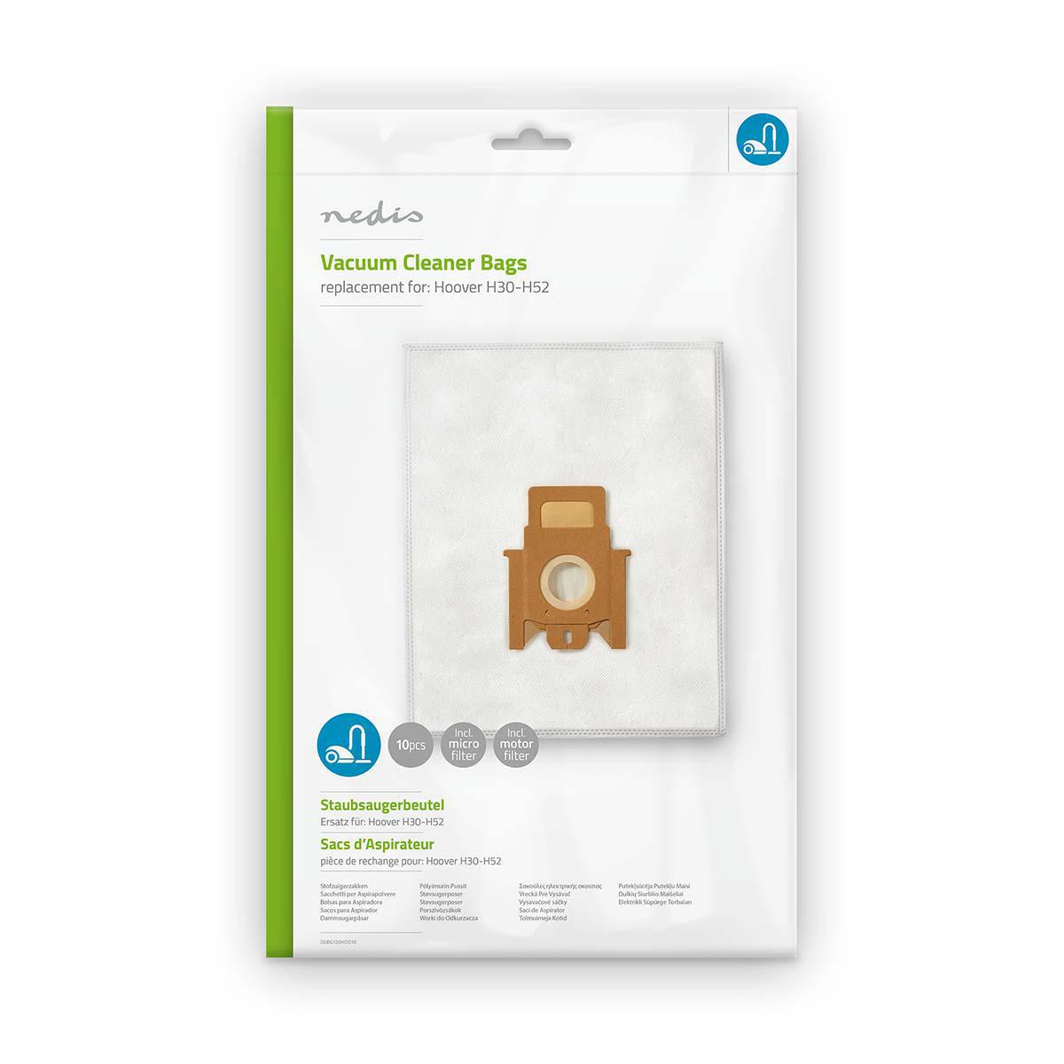 Nedis DUBG120HOO10 | Vacuum Cleaner Bag | 10 pcs | Synthetic | Most sold for: Hoover H30-H52 | White