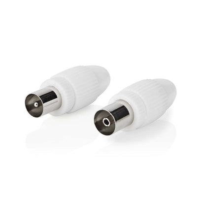 Nedis IEC (Coax) Connector | Straight | Female / Male | Nickel Plated | 75 Ohm | Screw | Cable input diameter: 7.0 mm | Metal / PVC | White | 2 pcs | Box