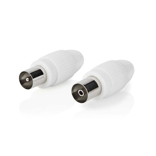 Nedis IEC (Coax) Connector | Straight | Female / Male | Nickel Plated | 75 Ohm | Screw | Cable input diameter: 7.0 mm | Metal / PVC | White | 2 pcs | Box