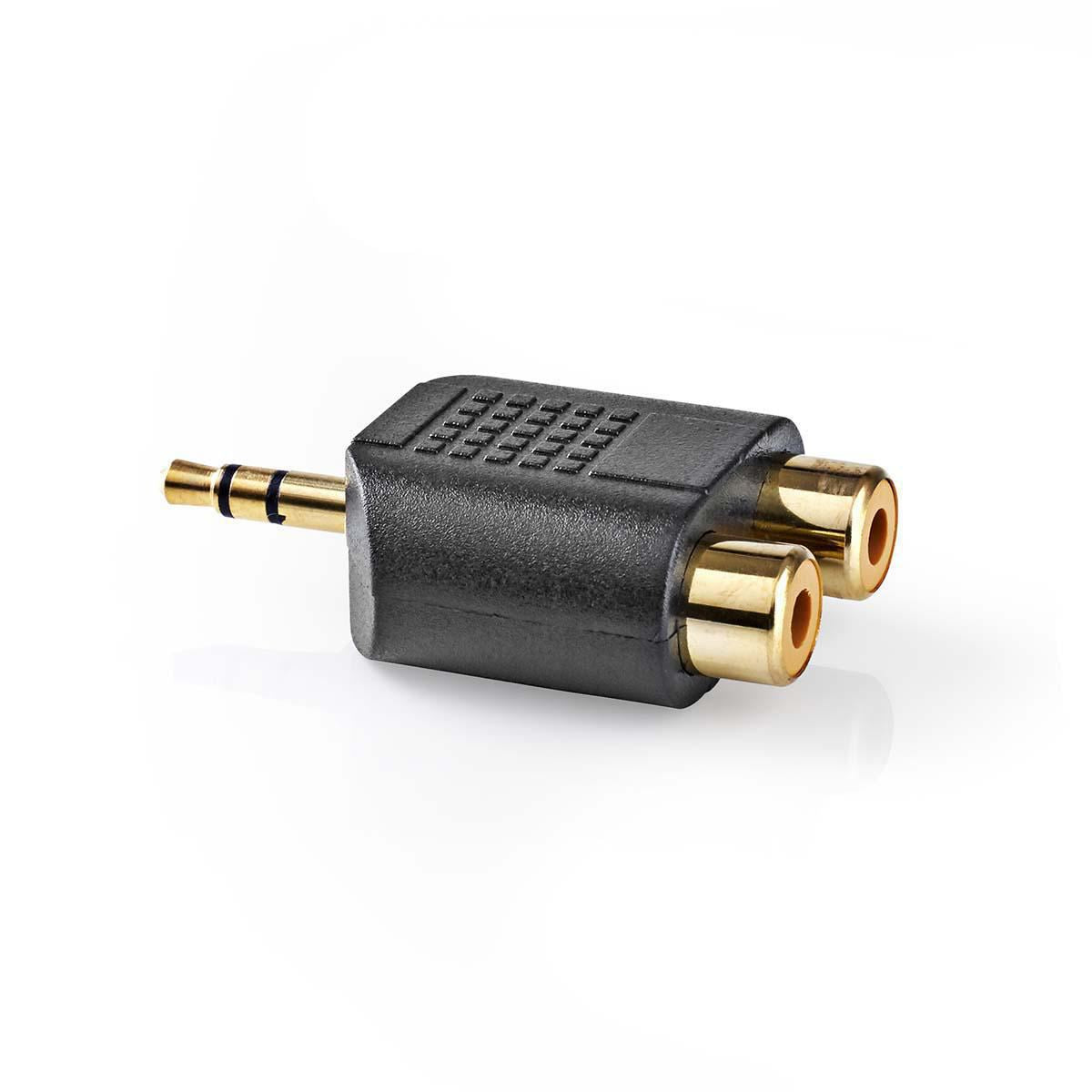 Nedis CAGP22940BKG | Stereo Audio Adapter | 3.5 mm Male | 2x RCA Female | Gold Plated | Straight | ABS | Black | 10 pcs | Envelope