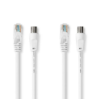 Nedis Coax Cat6 Combi Cable | IEC (Coax) Male / RJ45 Male | IEC (Coax) Female / RJ45 Male | Nickel Plated | RG58 | 75 Ohm | Double Shielded | 1.50 m | Round | PVC | White | Label