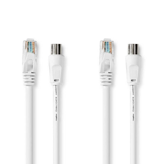 Nedis Coax Cat6 Combi Cable | IEC (Coax) Male / RJ45 Male | IEC (Coax) Female / RJ45 Male | Nickel Plated | RG58 | 75 Ohm | Double Shielded | 1.50 m | Round | PVC | White | Label