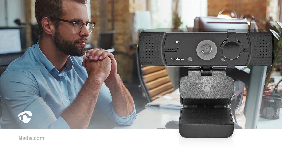 Nedis Webcam | Full HD@60fps / 4K@30fps | Auto Focus | Built-In Microphone | Black