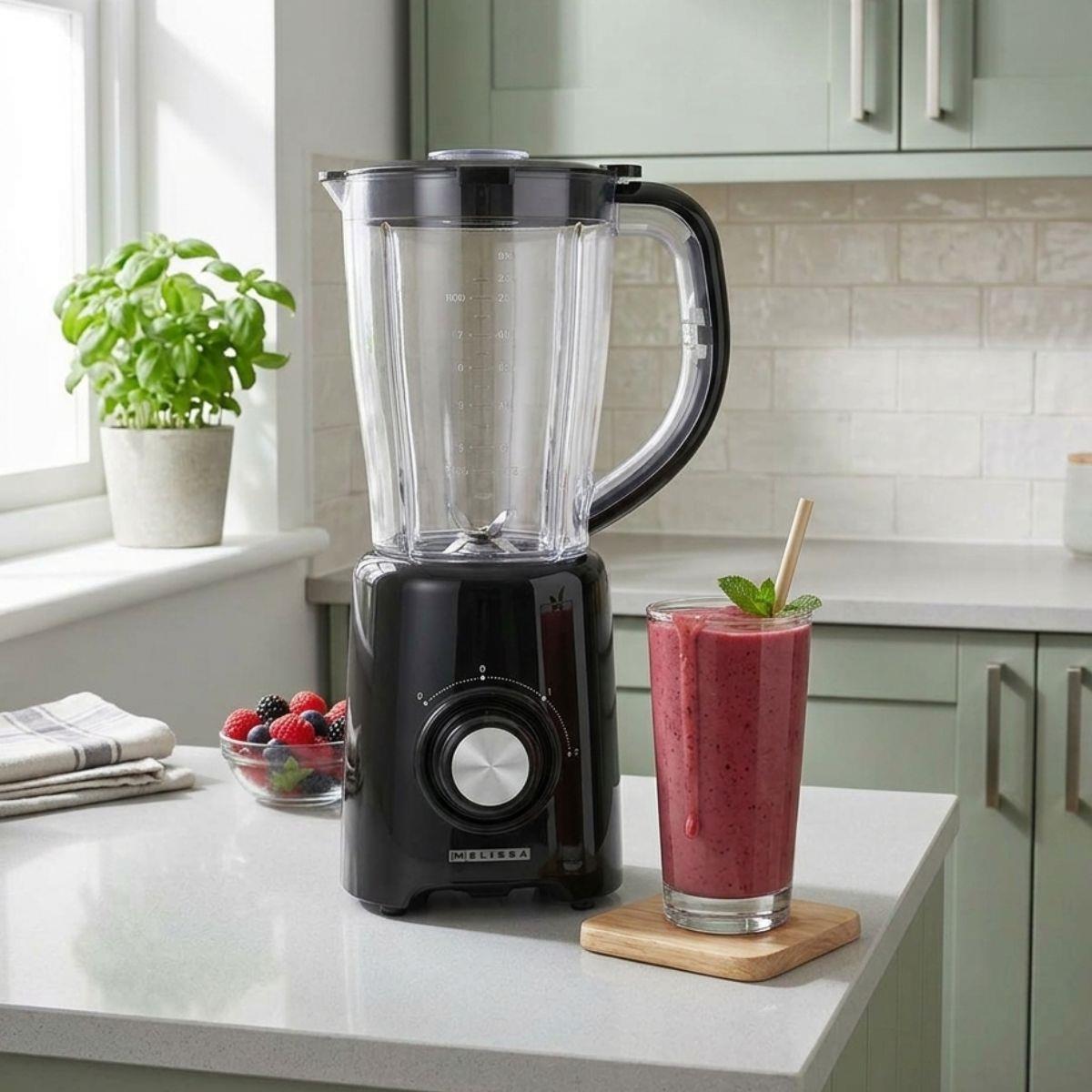 MELISSA 16180134 | Blender | 800 W | 2 Speeds + pulse | 4 Stainless steel blades | 1.5L Plastic jug | Black