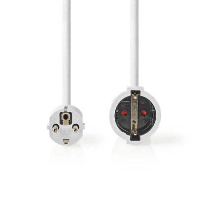 Nedis Power Extension Cable | Plug with earth contact male | Plug with earth contact female | Straight | Straight | Nickel Plated | 3.00 m | Round | White | Shrink Pack