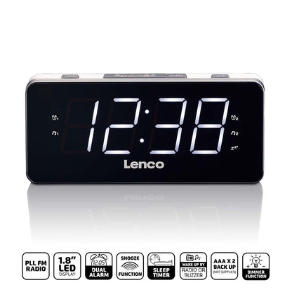 Lenco PLL FM Alarm Clock Radio Large and Clear 1.8" LED display - White