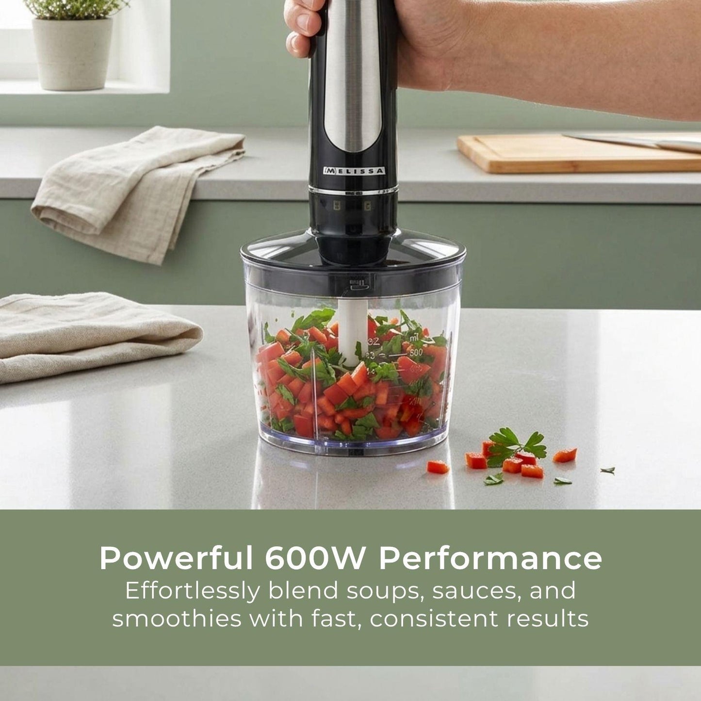 MELISSA Hand Blender 600 W | Mains Powered | Speed settings: 2-Speed Setting | Black / Silver