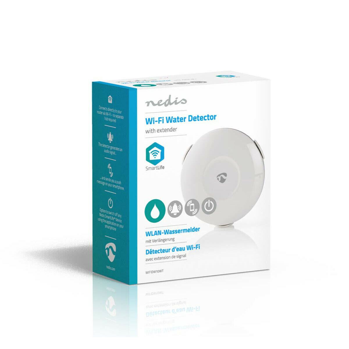 Nedis SmartLife Water Detector | Wi-Fi | Battery Powered | Extension included | Max. battery life: 24 Months | 50 dB | White