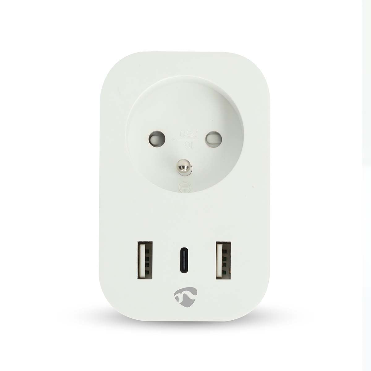Nedis SmartLife Smart Plug | Wi-Fi | IP21 | Power meter | 3680 W | Type E (CEE 7/6) / 1x USB-C™ / 2x USB | 0 - 55 °C | Android™ / IOS | White | 1 pcs