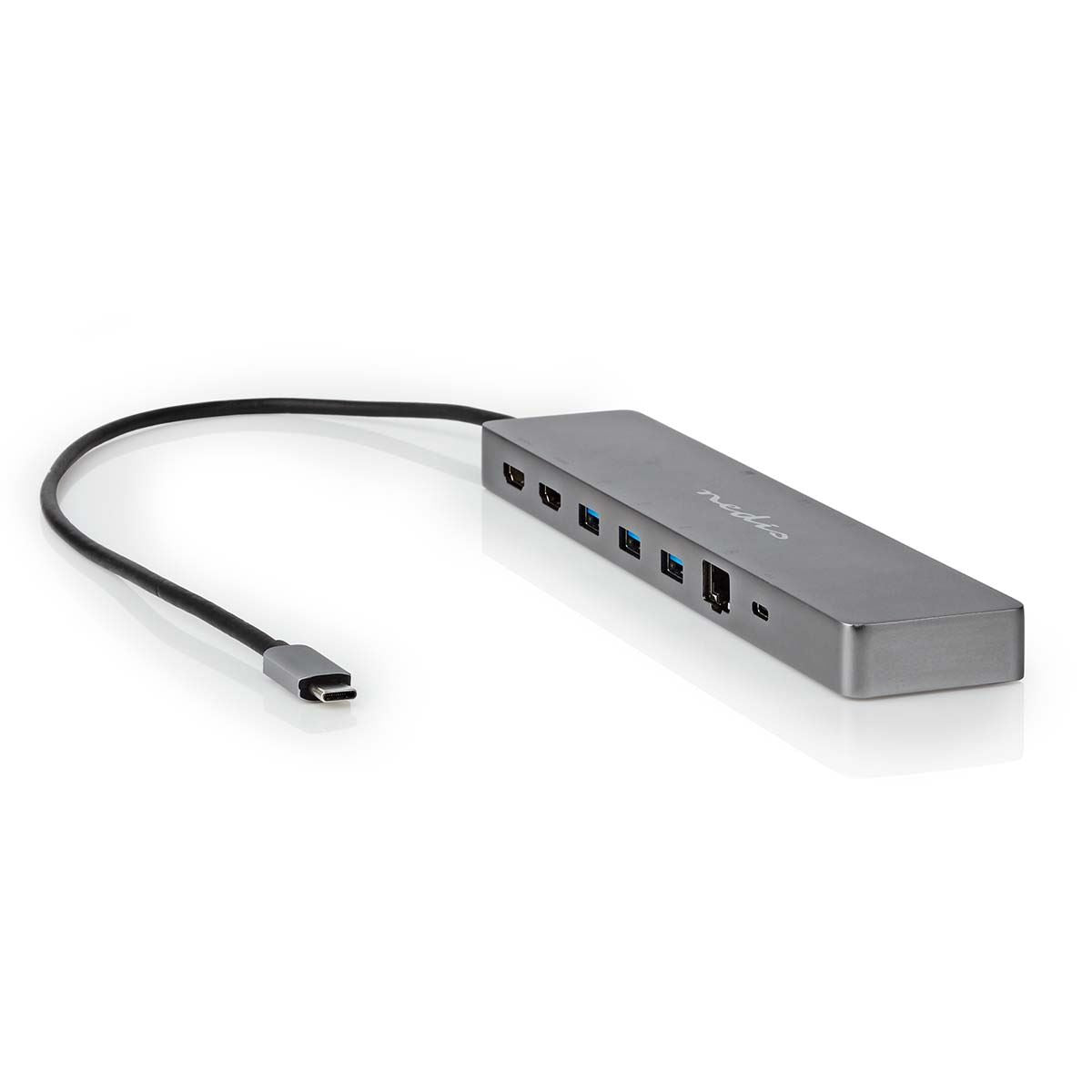 Nedis USB Multi-Port Adapter | USB 3.2 Gen 1 | USB-C™ Male | Micro SD / RJ45 Female / SD / 2x HDMI™ / 2x USB-C™ / 3x USB-A Female | 0.40 m | Round | Gold Plated | TPE | Anthracite | Box